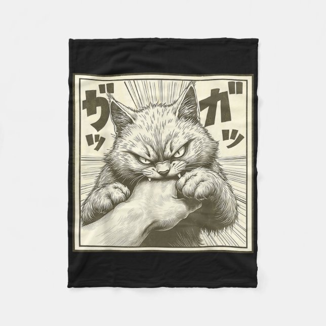 Cobertor De Velo Gato Engraçado Tee Japonês Anime Bite De Gato (Frente)