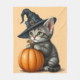 Cobertor De Velo Gato Fantasioso de Halloween, Gata Bruxa de Hallow