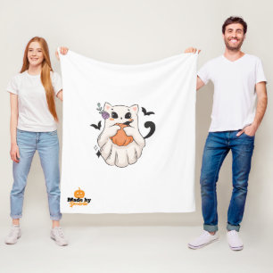 Cobertor De Velo Gato Fantasma Bonito com Pumpkin Spooky Hallowee
