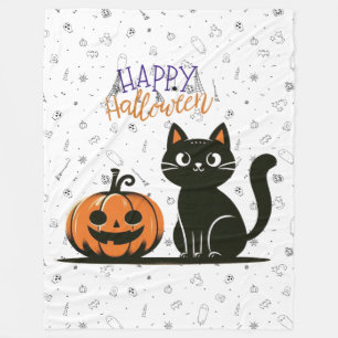 Cobertor De Velo Gato feliz de Halloween & abóbora
