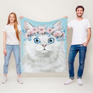 Cobertor De Velo Gato floral branco doce
