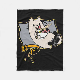 Cobertor De Velo Gato Gamer Comilão de Ramen Nerd Jogo Pausado