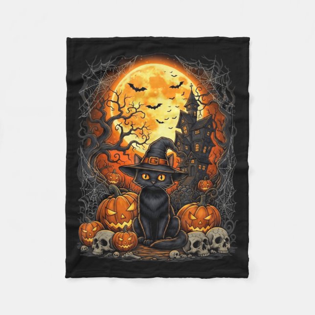 Cobertor De Velo Gato Halloween Abóbora Preta (Frente)