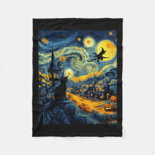 Cobertor De Velo Gato Halloween Van Gogh Noite Estrelada Abóbora Ho