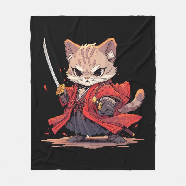 Cobertor De Velo Gato Herói ao estilo Samurai Irritado (Frente)