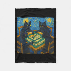 Cobertor De Velo Gato jogando mahjong chinês noite estrelada de Van
