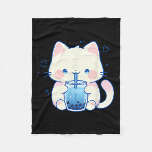 Cobertor De Velo Gato Kawaii Boba Japonês Garota de Anime Estética 