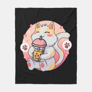 Cobertor De Velo Gato Kawaii Bonita Boba Tea Anime Kitten Gift Cria