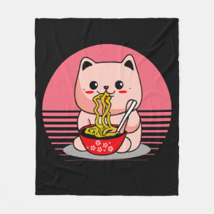 Cobertor De Velo Gato Kawaii bonito comendo rêmen