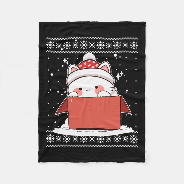 Cobertor De Velo Gato Kawaii Em Uma Caixa De Natal Ensinando Adoles (Frente)