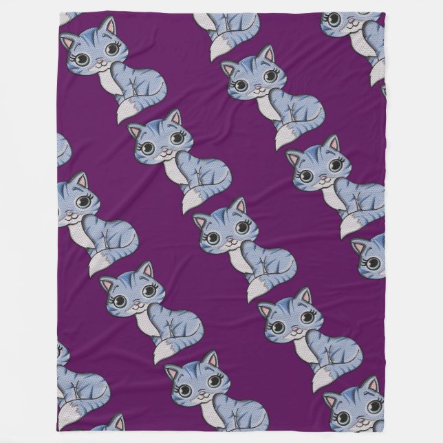 Cobertor De Velo Gato Knit Kitty da cinza (Frente)