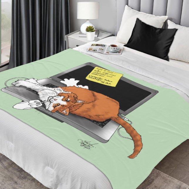 Cobertor De Velo Gato Laranja Engraçado Laptop Verde Trabalho Casa (Criador carregado)