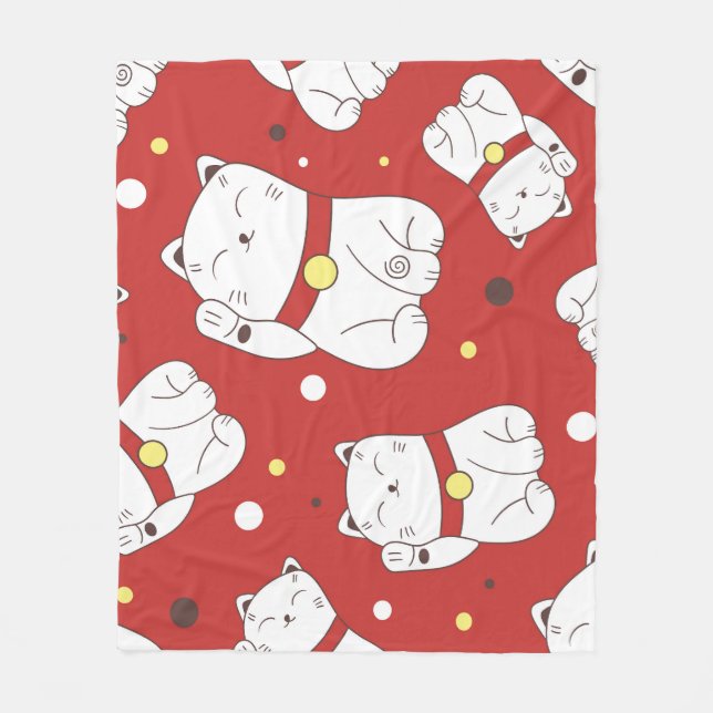Cobertor De Velo Gato Maneki-Neko, padrão de rabiscos japoneses. (Frente)