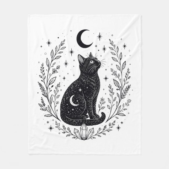 Cobertor De Velo Gato místico bajo la luna (Frente)