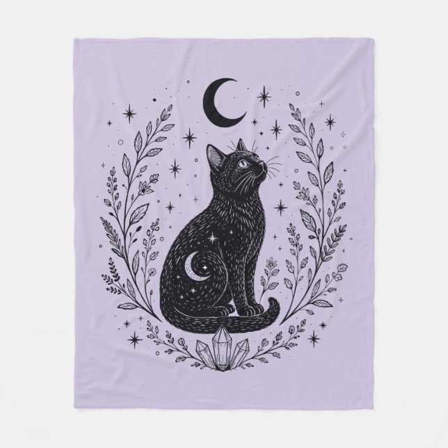 Cobertor De Velo Gato místico bajo la luna (Frente)