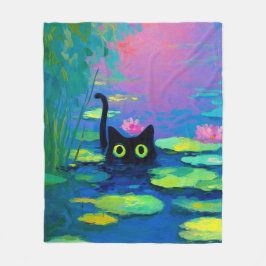 Cobertor De Velo Gato Negro Engraçado Nadando Pond | Quirky Art