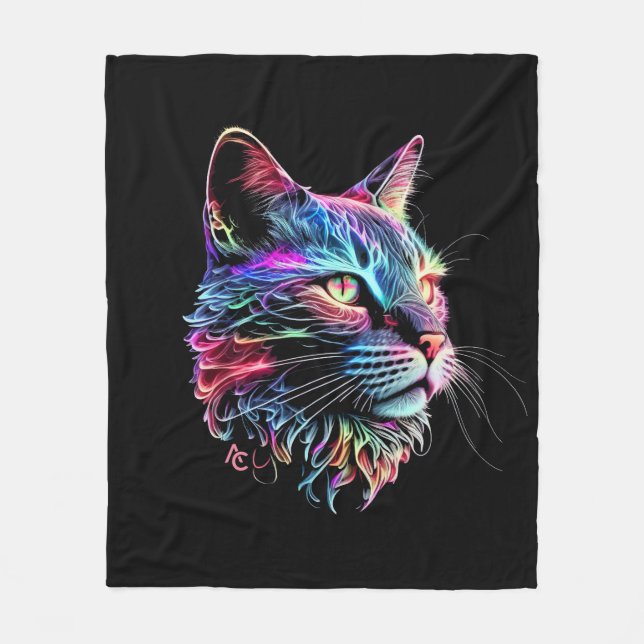 Cobertor De Velo Gato Neon Colorido Bonito (Frente)