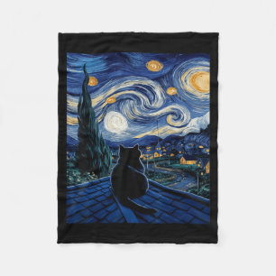 Cobertor De Velo Gato Noite Estrelada Van Gogh Gato para Gato Amant