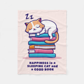 Cobertor De Velo Gato numa Pilha de Livros Literário Personalizado