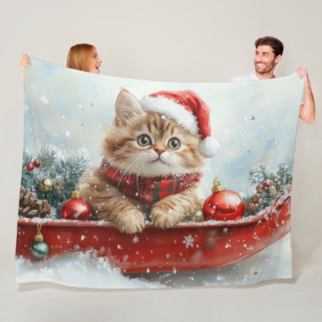 Cobertor De Velo Gato Persa em Trineo Deixe Nevar Natal (In Situ)