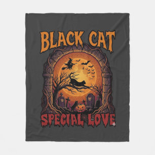 Cobertor De Velo Gato Preto Amor Especial Halloween Lua Bruxa Abóbo