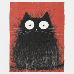 Cobertor De Velo Gato Preto Assustado em Carmesim Vibrante