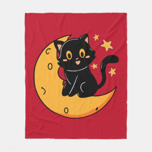 Cobertor De Velo Gato preto bonito sentado na lua
