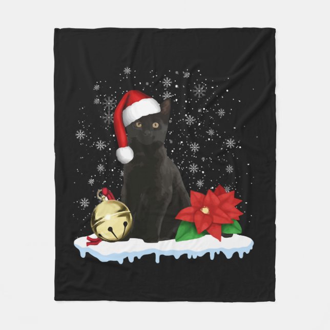 Cobertor De Velo Gato Preto Com Uma Figurinha De Natal De Papai Noe (Frente)