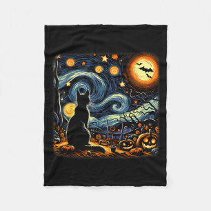 Cobertor De Velo Gato Preto do Halloween Van Gogh Noite Estrelada G