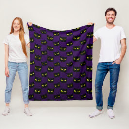 Cobertor De Velo Gato preto e roxo olhos amarelos padrão de Hallowe