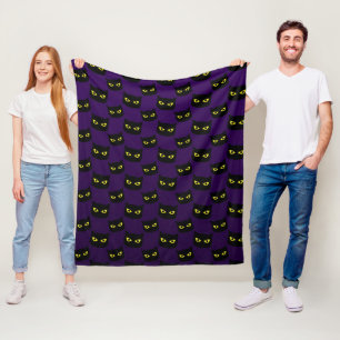 Cobertor De Velo Gato preto e roxo olhos amarelos padrão de Hallowe