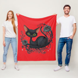Cobertor De Velo Gato Preto em um Berço de Flores
