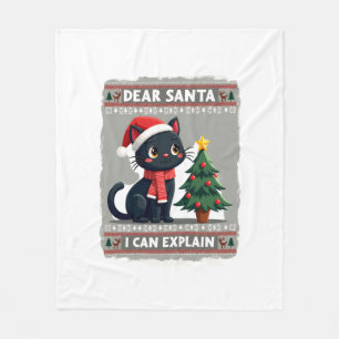 Cobertor De Velo Gato Preto Engraçado Natal Querida Papai Noel, Pos