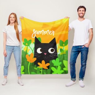 Cobertor De Velo Gato Preto Floral Laranja Verde Personalizado