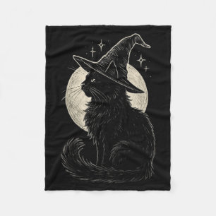 Cobertor De Velo Gato Preto Fofo Chapéu de Bruxa Lua Retro Coquette