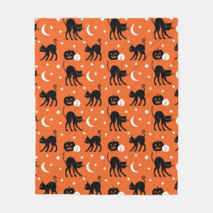 Cobertor De Velo Gato Preto Fofo Sem Costura de Halloween Laranja
