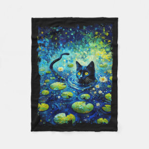 Cobertor De Velo Gato Preto Monet Gato Lírio-d'água