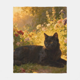 Cobertor De Velo Gato Preto nas Flores I