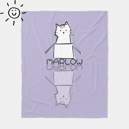 Cobertor De Velo Gato Roxo Fofo Reflexo Doodle Nome Personalizado