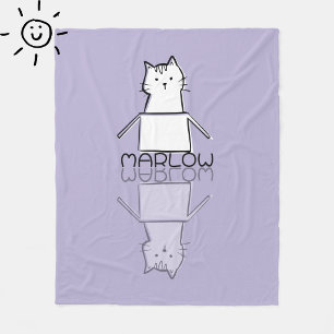 Cobertor De Velo Gato Roxo Fofo Reflexo Doodle Nome Personalizado