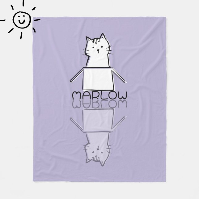 Cobertor De Velo Gato Roxo Fofo Reflexo Doodle Nome Personalizado (Criador carregado)