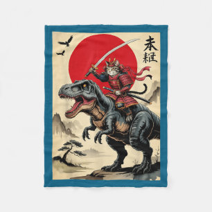 Cobertor De Velo Gato samurai vintage montando dinossauro gato japo