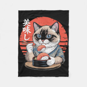 Cobertor De Velo Gato siamês japonês comendo sushi Kawaii Anime Cat