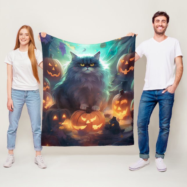 Cobertor De Velo Gato Siberiano de Halloween com Abóboras Assustado (In Situ)