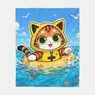 Cobertor De Velo Gato Tabby Kawaii com Colete Salvavidas Amarelo e
