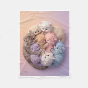 Cobertor De Velo Gatos Adormecidos Fofos em Cesto de Fleece Pastel
