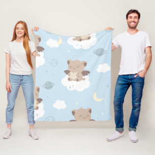 Cobertor De Velo Gatos Anjos Kawaii em Padrão de Nuvens