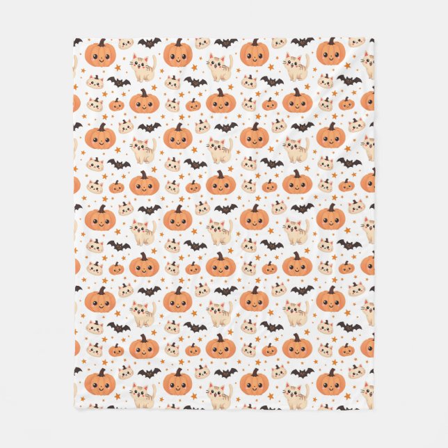 Cobertor De Velo Gatos de Abóbora do Halloween - Feliz (Frente)