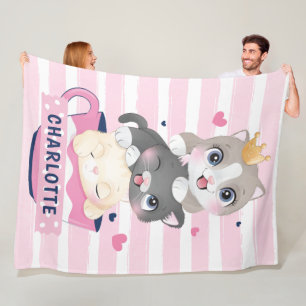 Cobertor De Velo Gatos de Cartoon Cachorros Rosa Rasgados