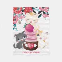 Cobertor De Velo Gatos de Desenho Animado Floral Caprichoso Cupcake